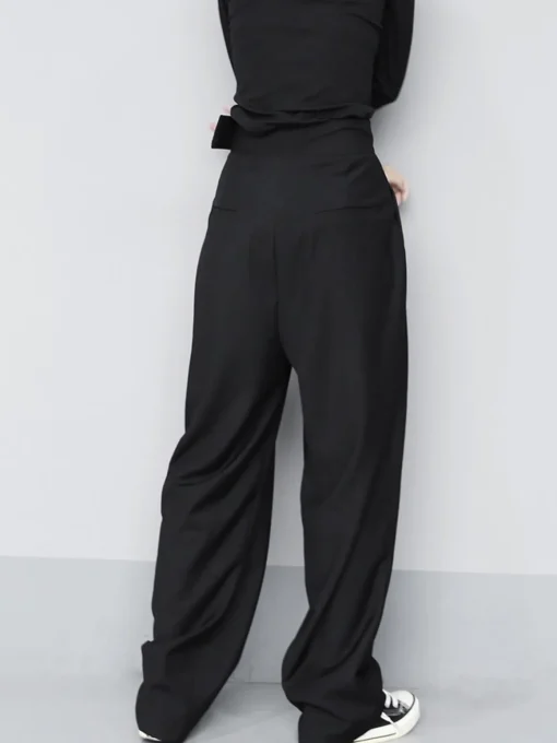 COMMENSE Wide Leg|Pants^Hook-and-Loop Fastener Wide Leg Velcro Pants Black