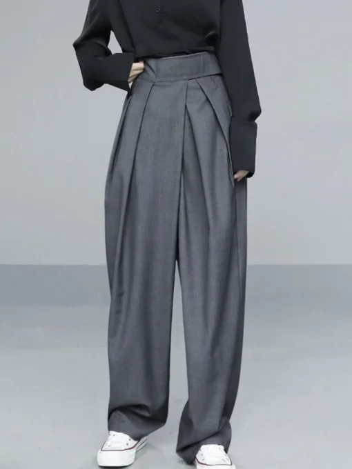 COMMENSE Wide Leg|Pants^Hook-and-Loop Fastener Wide Leg Velcro Pants Black