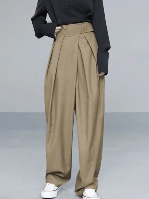 COMMENSE Wide Leg|Pants^Hook-and-Loop Fastener Wide Leg Velcro Pants Black