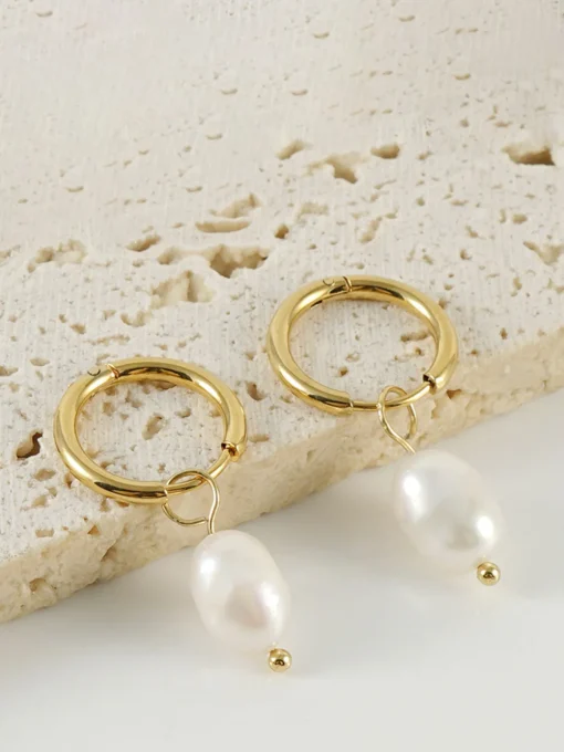 COMMENSE Earrings|Accessories^Hoop-Ring Pearl Drop Earrings Gold