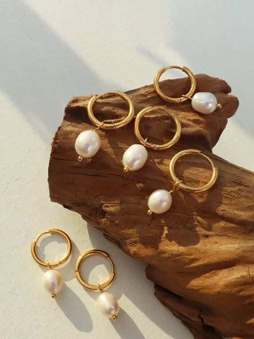 COMMENSE Earrings|Accessories^Hoop-Ring Pearl Drop Earrings Gold