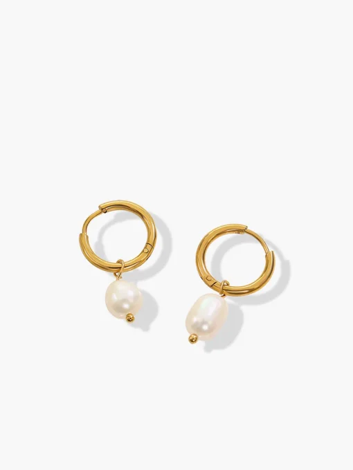 COMMENSE Earrings|Accessories^Hoop-Ring Pearl Drop Earrings Gold