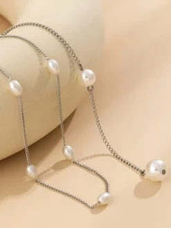 COMMENSE Necklaces|Accessories^Imitation Pearl Tassel Necklace Silver