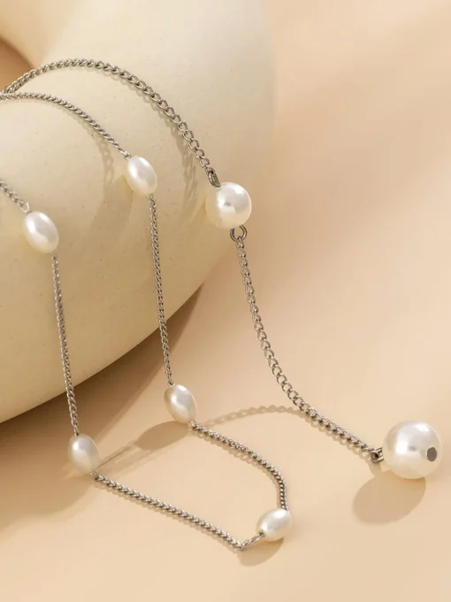 COMMENSE Necklaces|Accessories^Imitation Pearl Tassel Necklace Silver