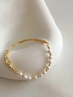 COMMENSE Rings & Bracelets|Accessories^Irregular Metal Pearl Bracelet Gold