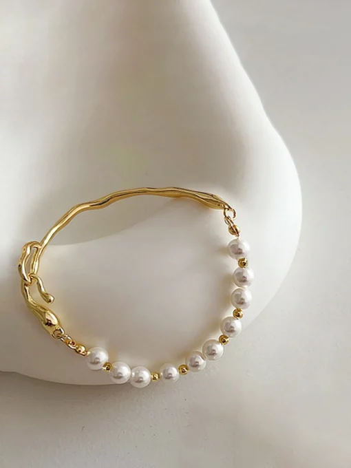 COMMENSE Rings & Bracelets|Accessories^Irregular Metal Pearl Bracelet Gold