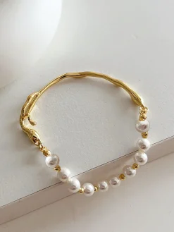 COMMENSE Rings & Bracelets|Accessories^Irregular Metal Pearl Bracelet Gold