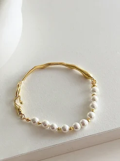COMMENSE Rings & Bracelets|Accessories^Irregular Metal Pearl Bracelet Gold