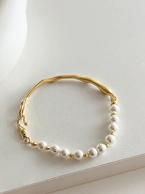 COMMENSE Rings & Bracelets|Accessories^Irregular Metal Pearl Bracelet Gold