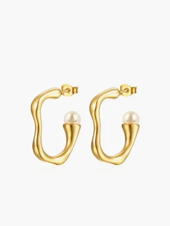 COMMENSE Earrings|Accessories^Irregular Pearl Hoop Earrings Gold