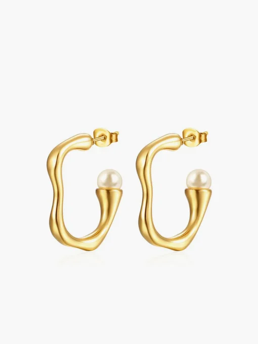 COMMENSE Earrings|Accessories^Irregular Pearl Hoop Earrings Gold