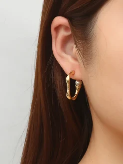 COMMENSE Earrings|Accessories^Irregular Pearl Hoop Earrings Gold