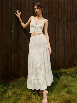 COMMENSE Skirts|Matching Sets^Jacquard Cotton Blends Maxi Skirt White