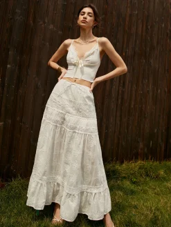 COMMENSE Skirts|Matching Sets^Jacquard Cotton Blends Maxi Skirt White