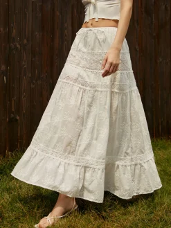 COMMENSE Skirts|Matching Sets^Jacquard Cotton Blends Maxi Skirt White