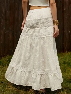 COMMENSE Skirts|Matching Sets^Jacquard Cotton Blends Maxi Skirt White
