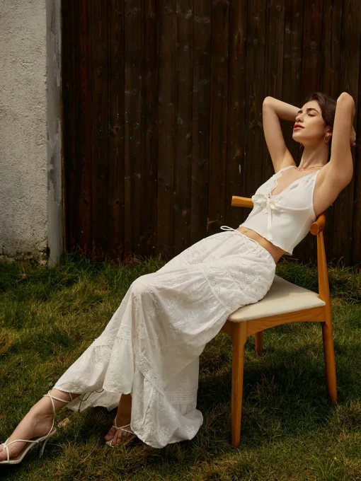 COMMENSE Skirts|Matching Sets^Jacquard Cotton Blends Maxi Skirt White