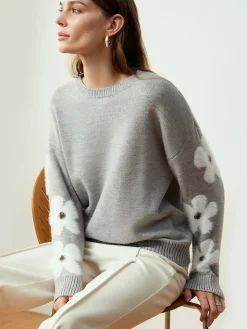 COMMENSE Sweater Tops|Sweaters & Cardigans^Jacquard Floral Knit Top LightGrey