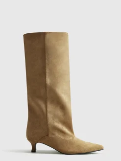 COMMENSE Shoes|Accessories^Kitten Suede Knee-High Boots Khaki