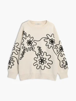COMMENSE Sweater Tops|Sweaters & Cardigans^Knit Floral Oversized Sweater White