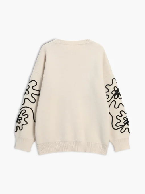 COMMENSE Sweater Tops|Sweaters & Cardigans^Knit Floral Oversized Sweater White