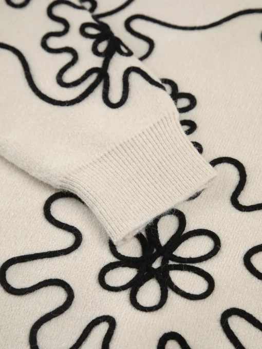 COMMENSE Sweater Tops|Sweaters & Cardigans^Knit Floral Oversized Sweater White