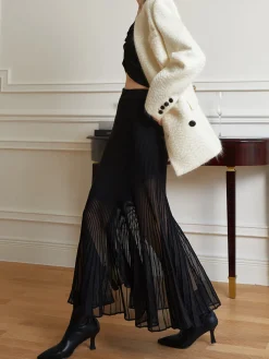 COMMENSE Skirts|Knitwear^Knit Pleated Semi-sheer Maxi Skirt Black