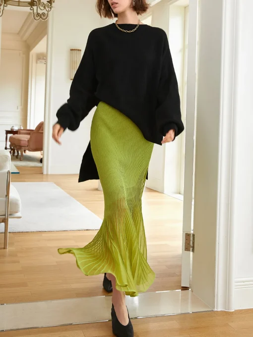 COMMENSE Skirts|Knitwear^Knit Pleated Semi-sheer Maxi Skirt Black