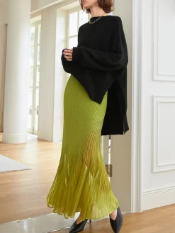 COMMENSE Skirts|Knitwear^Knit Pleated Semi-sheer Maxi Skirt Black