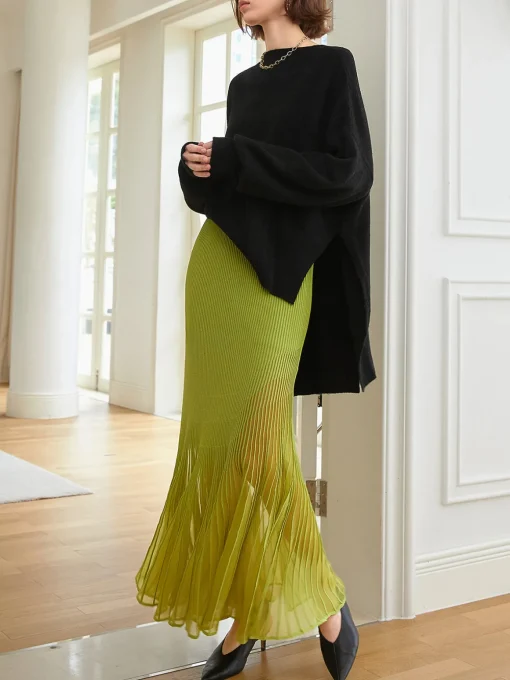 COMMENSE Skirts|Knitwear^Knit Pleated Semi-sheer Maxi Skirt Black