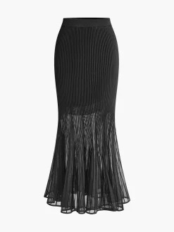 COMMENSE Skirts|Knitwear^Knit Pleated Semi-sheer Maxi Skirt Black