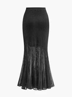 COMMENSE Skirts|Knitwear^Knit Pleated Semi-sheer Maxi Skirt Black