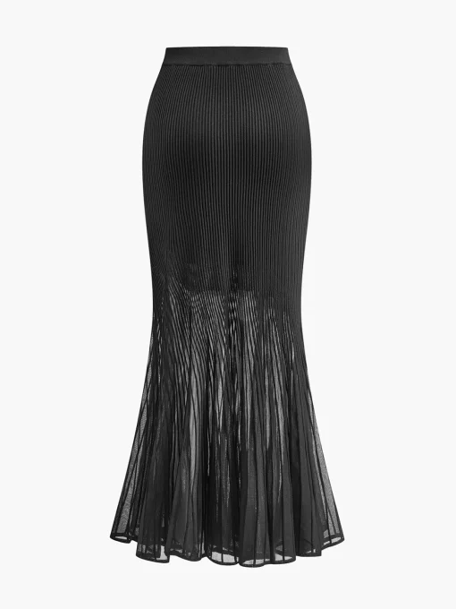 COMMENSE Skirts|Knitwear^Knit Pleated Semi-sheer Maxi Skirt Black