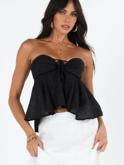 COMMENSE Tank Tops & Camis|Tops^Knotted Peplum Tube Top Black