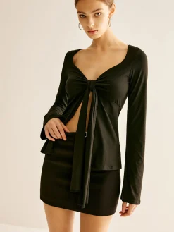 COMMENSE T-shirts|Tops^Knotted Sexy T-Shirt Black
