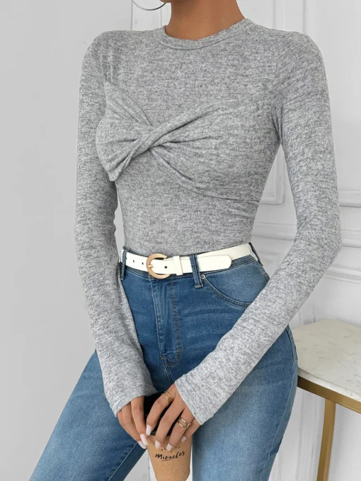COMMENSE T-shirts|Tops^Knotted Skinny Jersey Top LightGrey