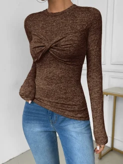 COMMENSE T-shirts|Tops^Knotted Skinny Jersey Top LightGrey