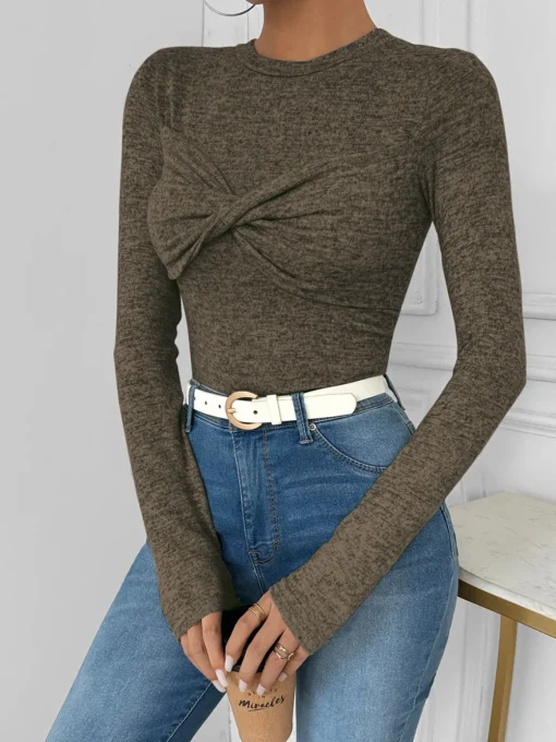 COMMENSE T-shirts|Tops^Knotted Skinny Jersey Top LightGrey