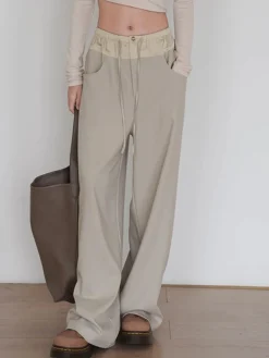 COMMENSE Wide Leg|Pants^Knotted Wide Leg Pants LightBrown