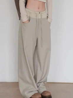 COMMENSE Wide Leg|Pants^Knotted Wide Leg Pants LightBrown