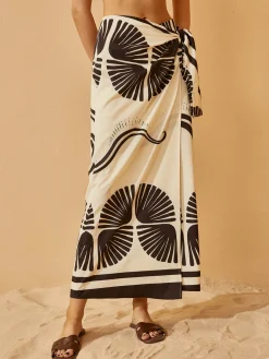 COMMENSE Skirts|Bottoms^Knotted Wrap Floral Skirt BlackandWhite