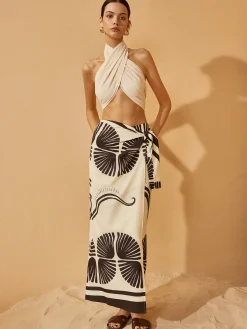 COMMENSE Skirts|Bottoms^Knotted Wrap Floral Skirt BlackandWhite