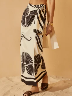 COMMENSE Skirts|Bottoms^Knotted Wrap Floral Skirt BlackandWhite