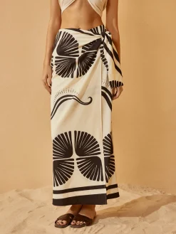 COMMENSE Skirts|Bottoms^Knotted Wrap Floral Skirt BlackandWhite
