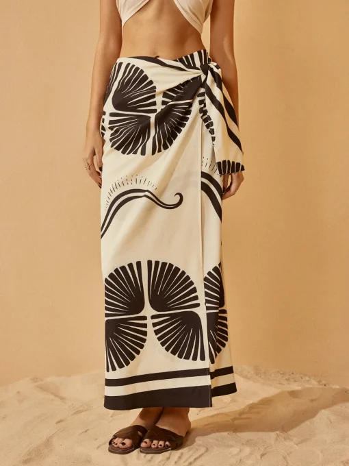 COMMENSE Skirts|Bottoms^Knotted Wrap Floral Skirt BlackandWhite