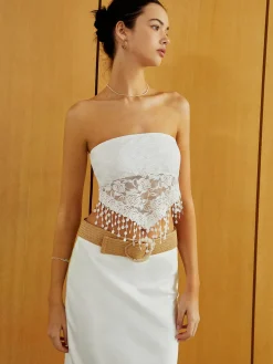 COMMENSE Tank Tops & Camis^Lace Insert Tassel Hem Tube Top White