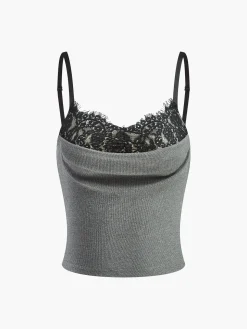 COMMENSE Tank Tops & Camis|Tops^Lace Panel Ribbed Cami Top Grey