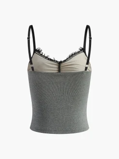 COMMENSE Tank Tops & Camis|Tops^Lace Panel Ribbed Cami Top Grey