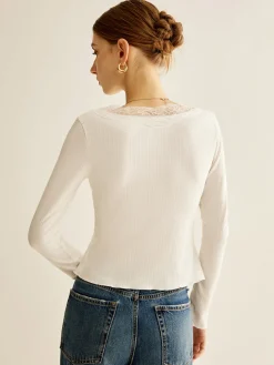 COMMENSE Blouses & Shirts|Tops^Lace Panel V-Neck Blouse White