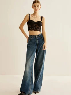 COMMENSE Corset Tops|Tops^Lace Piping Corset Top Black